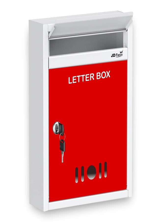 JD FRESH Wall Mount A4 Size Letter Box/Mail Box/Suggestion Box/Complaint Box for Office/Post Box for Home gate with Clear Window View & Secure Key Lock - (Red & Ivory) - Image 1